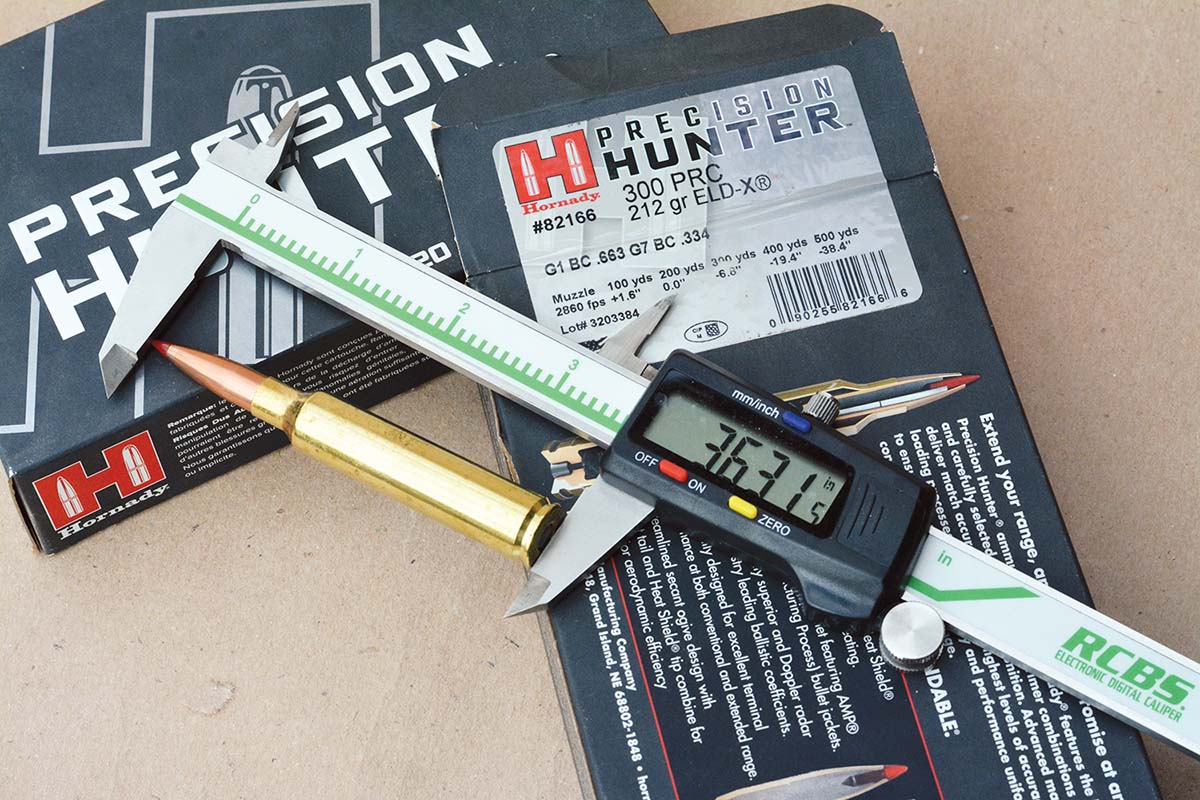 The 300 PRC (based on the 375 Ruger case) was developed by Hornady Manufacturing in 2018 and features an overall length of up to 3.700 inches that requires a long action to accommodate its length. Like the 6.5 Creedmoor, bullets can be seated out close to the leade for extreme accuracy.